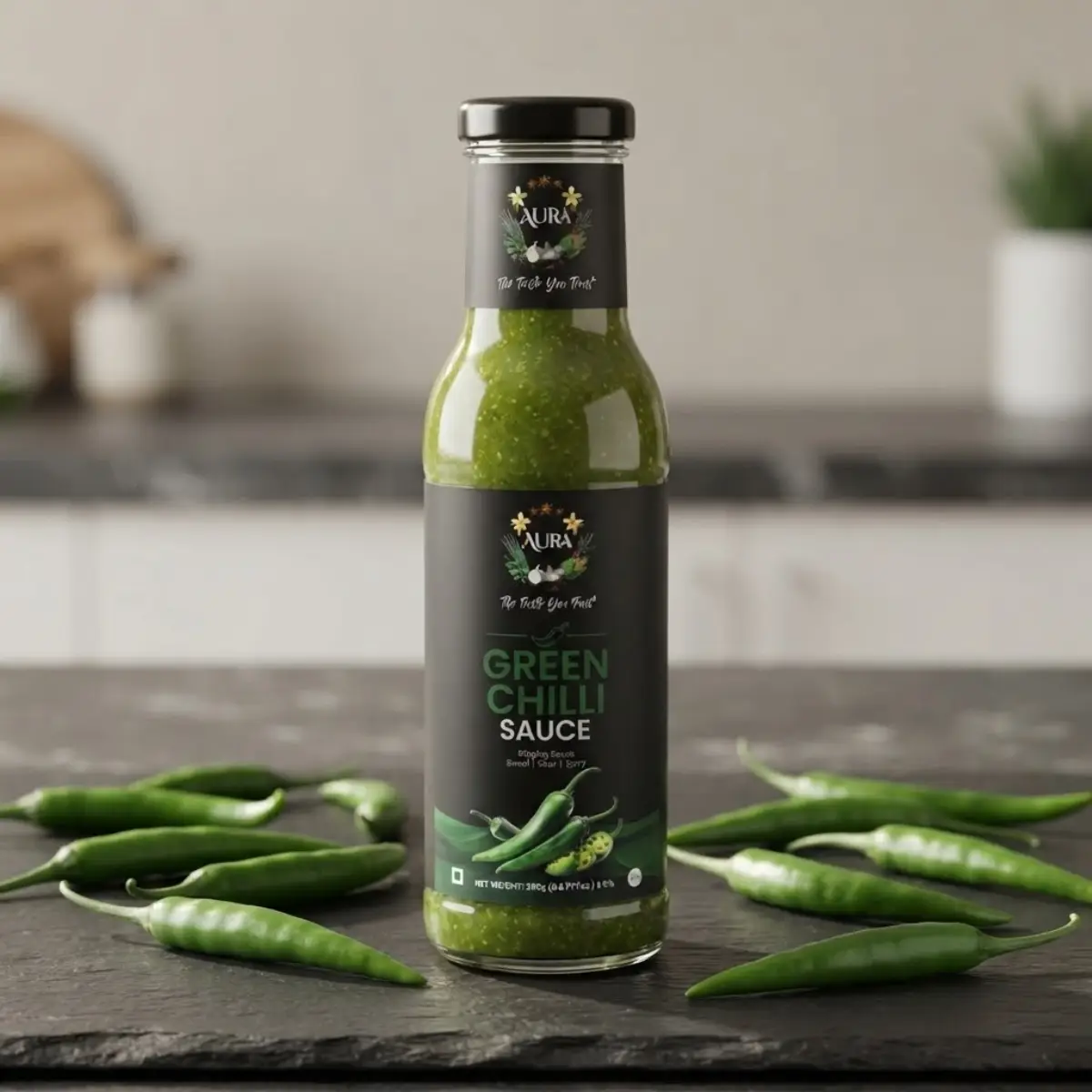 Spices Aura Fiery – Green Chilli Sauce – 400ml | Spicy Table Condiment & Dip