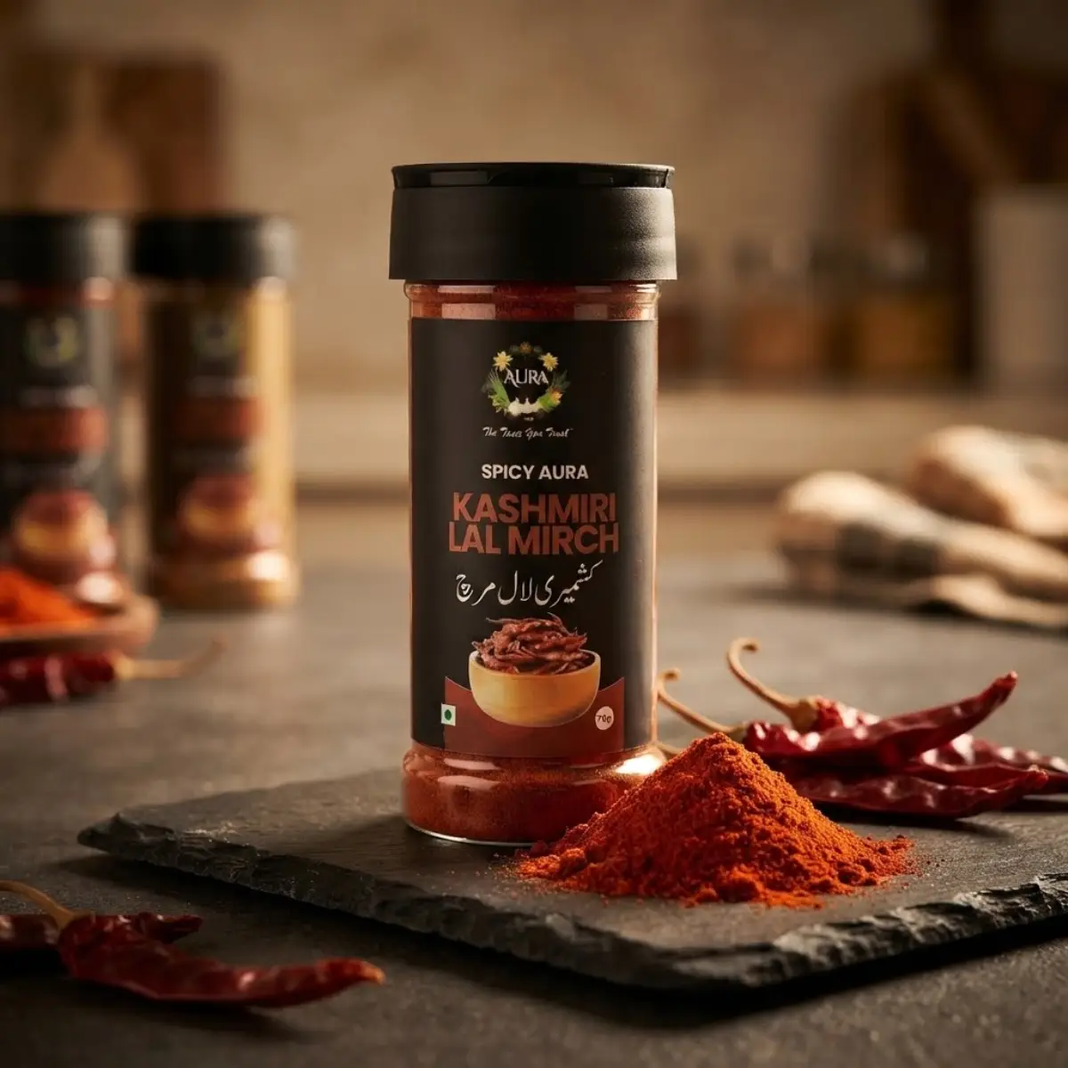 Spices Aura Premium – Kashmiri Lal Mirch Powder – 70g | Rich Red Color & Mild Heat